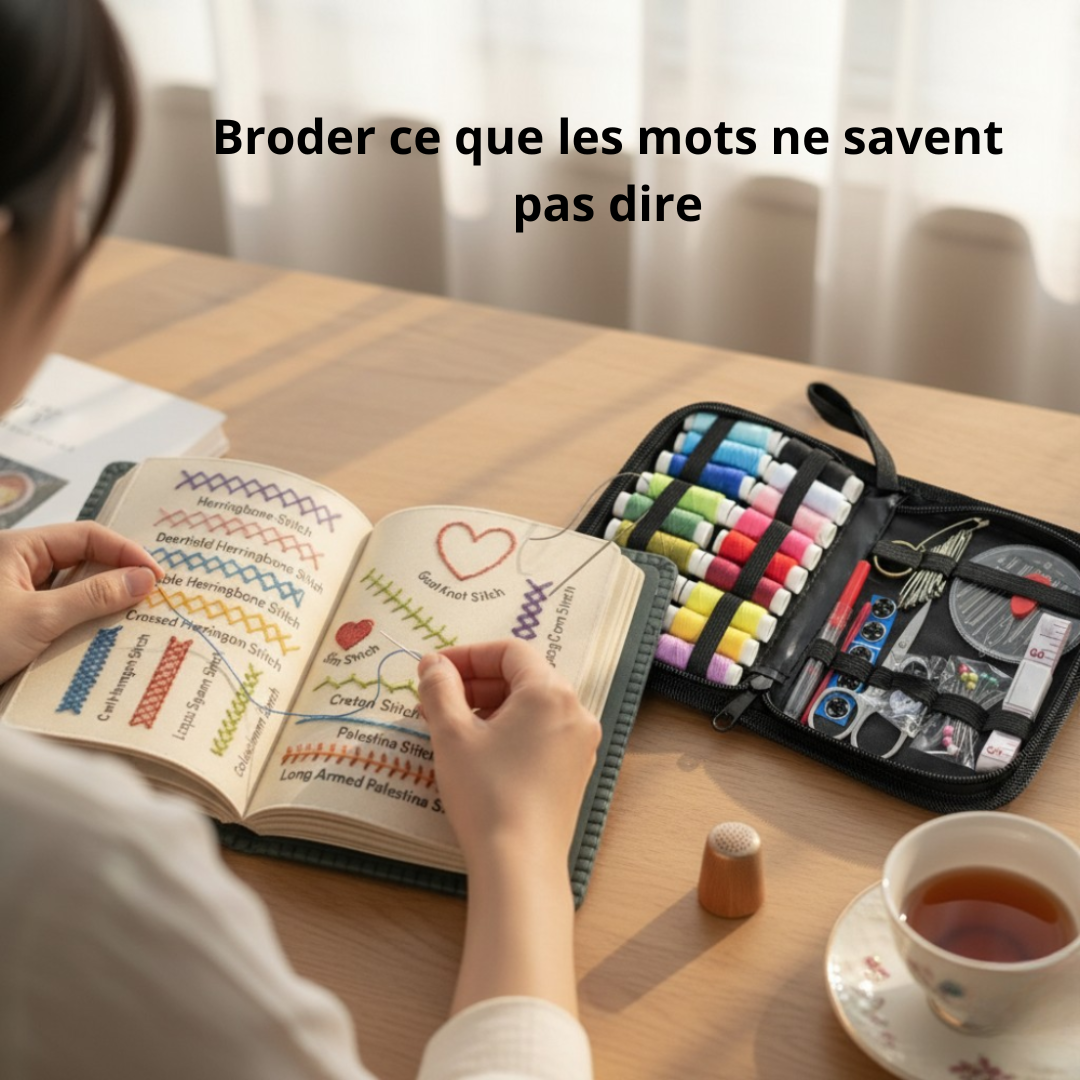 Livre de Broderie avec outils et tutoriel